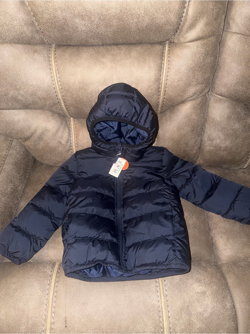 Kids Navy Hooded Puffer Jacket - water and wind resistant